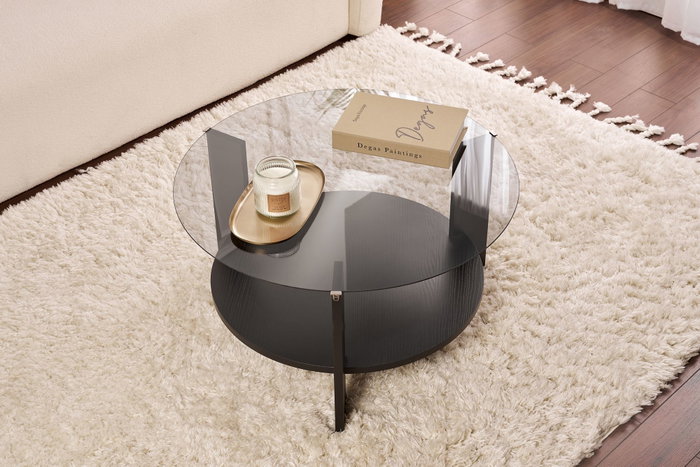 Nordure Mesa de Café Wood Black, Fume Vidrio Templado y Tablero Melamina 75x40x75cm